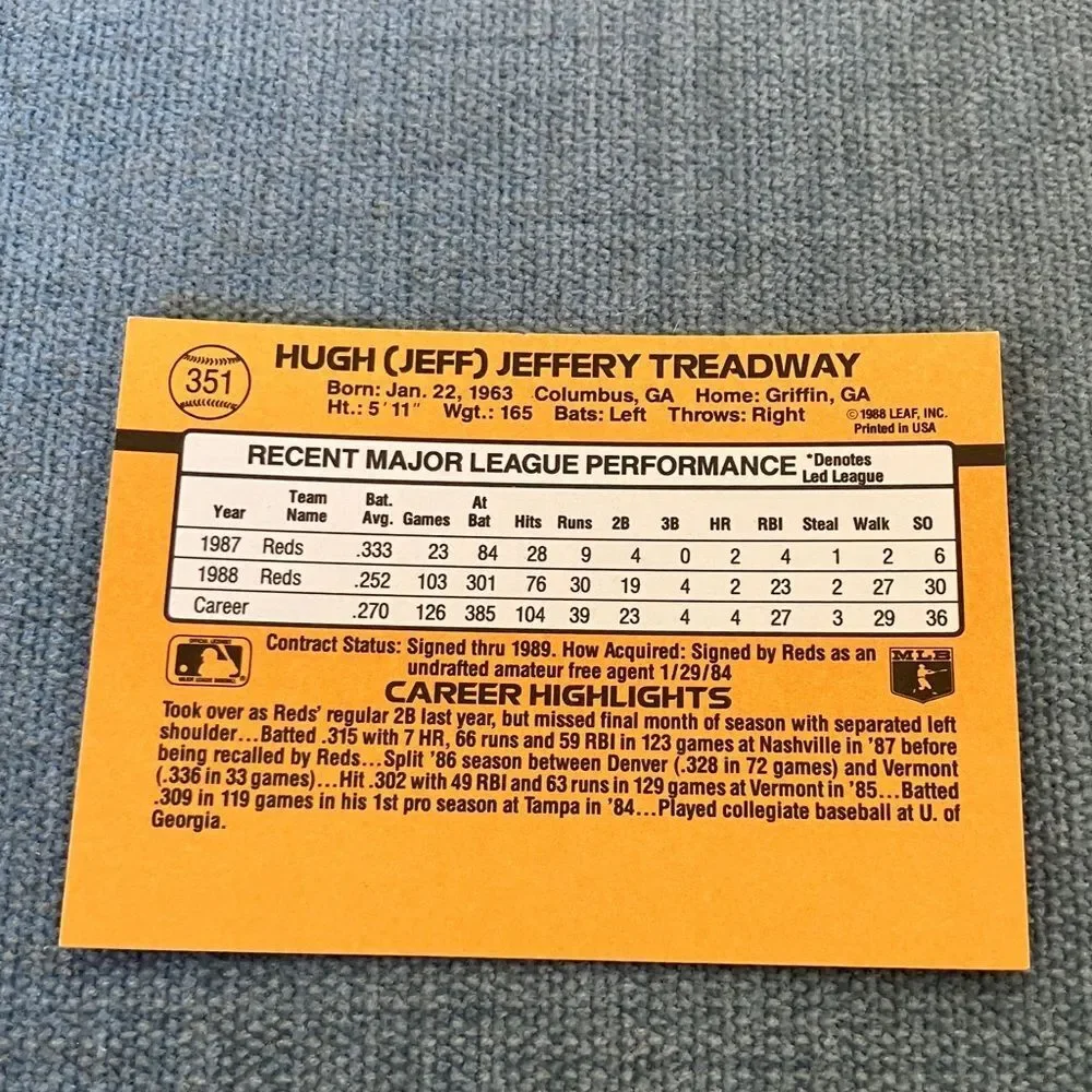1989 Donruss Cincinnati Reds Baseball Card Trading Card